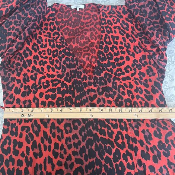Ganni The Bijou Red Leopard Puff Sleeve Wrap Maxi Dress Size 42 EU - Picture 11 of 15